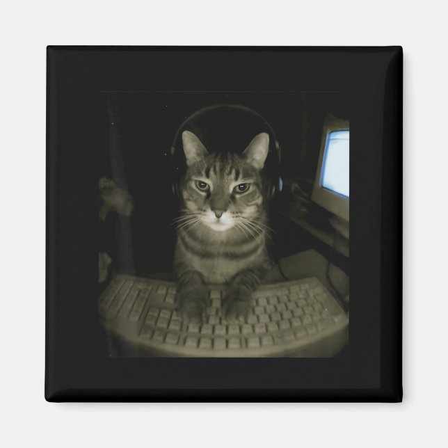 Imán Gato Hacker Meme Divertido Gato Informático Gatito (Frente)