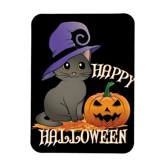 Imán Gato Halloween Happpy con Calabaza (Vertical)
