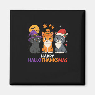 Imán Gato Halloween Navidad Feliz Hallothanksmas Día de