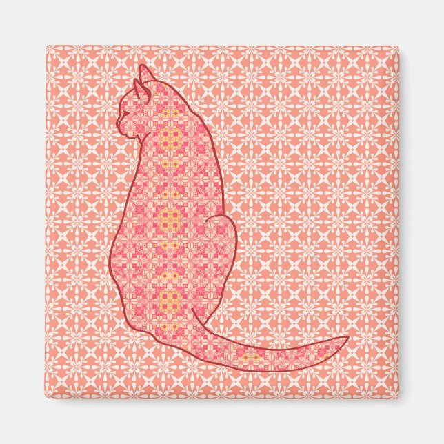 Imán Gato japonés: Batik Naranja de coral (Frente)