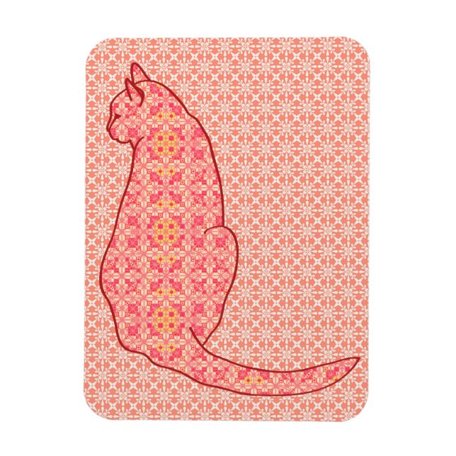 Imán Gato japonés: Batik Naranja de coral (Vertical)