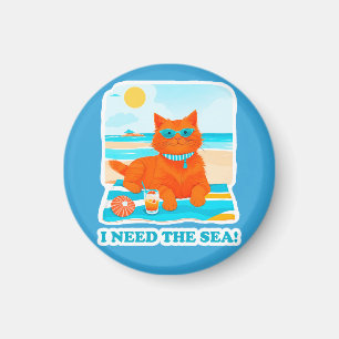Imán Gato Jengibre en la Playa Necesito el Mar Verano
