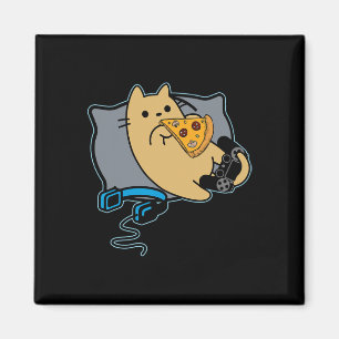 Imán Gato Jugador Comelón de Pizza Friki Juego Pausado