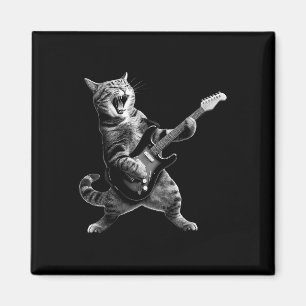 Imán Gato Jugando Rock De Guitarra Y Estrella De Rock R
