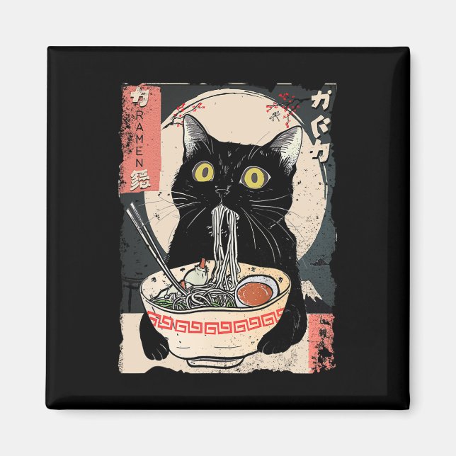 Imán Gato Kawaii comiendo fideos de Ramen Divertido reg (Frente)