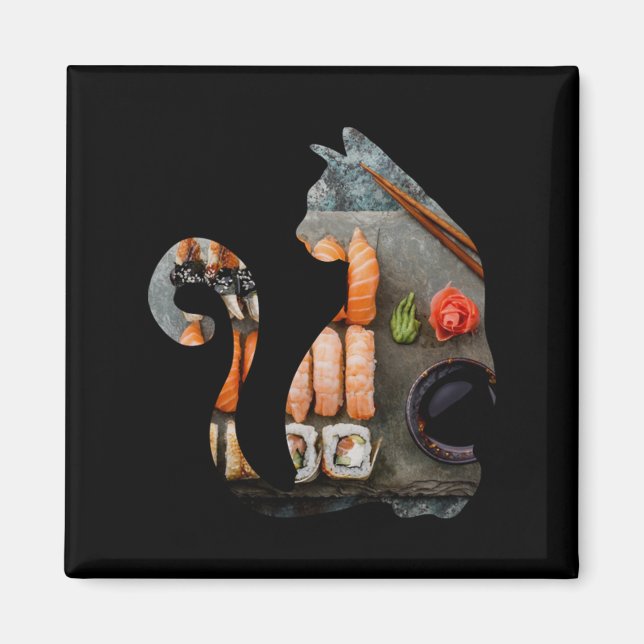 Imán Gato Kawaii comiendo fideos de Ramen himno japonés (Frente)