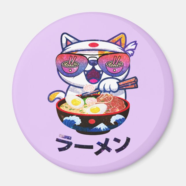 Imán Gato Kawaii comiendo Ramen - Aburridos fideos japo (Frente)