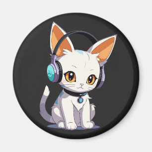 Imán Gato Kawaii con Auriculares Elegantes