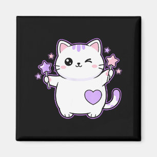 Imán Gato Kawaii Gato Guiñando Varita Mágica de Estrell