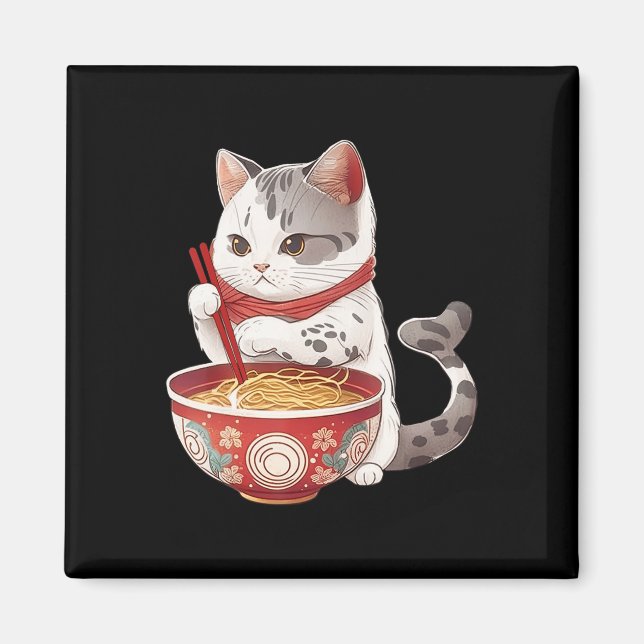 Imán Gato Kawaii NeKo comiendo fideos de Ramen comida j (Frente)