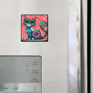 Imán Gato Kitty Caprichoso Sentado en Alfombra Floral T