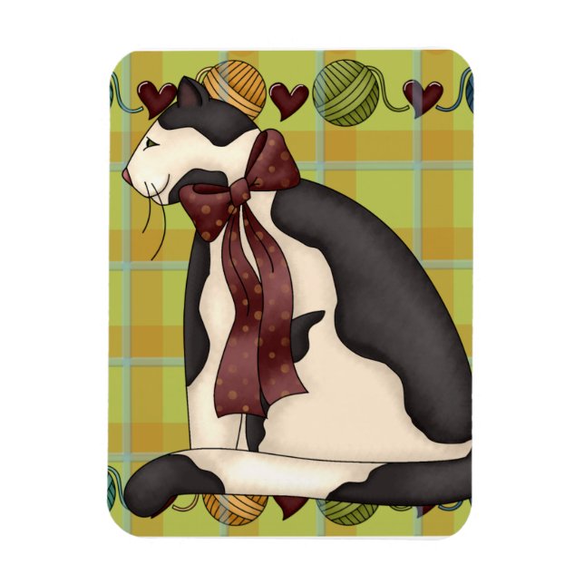 Imán Gato Kitty en Plaid (Vertical)