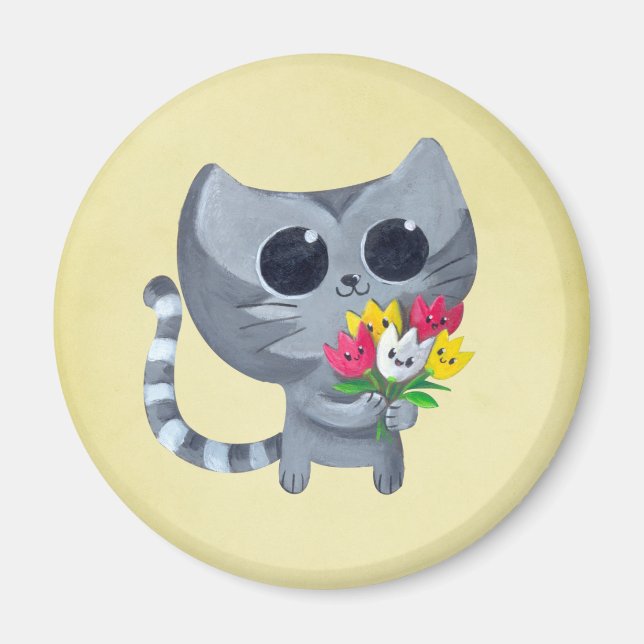 Imán Gato Kitty y flores (Frente)