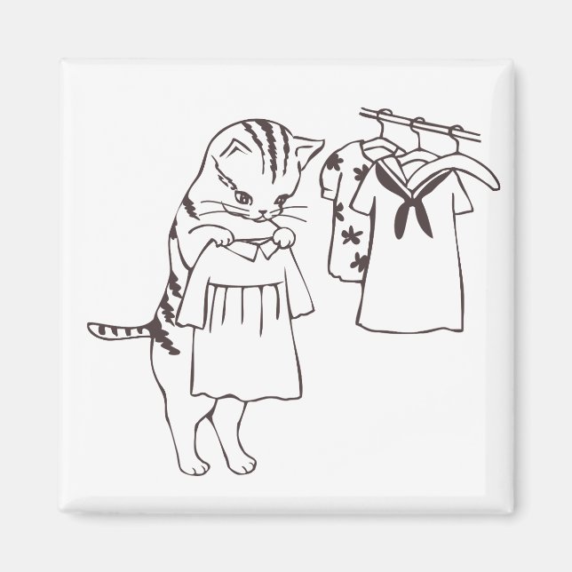 Imán gato lavando la ropa (Frente)