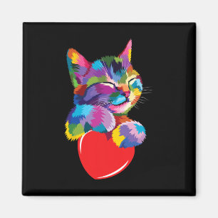Imán Gato lindo arcoiris abrazando a Valentine Heart Ki