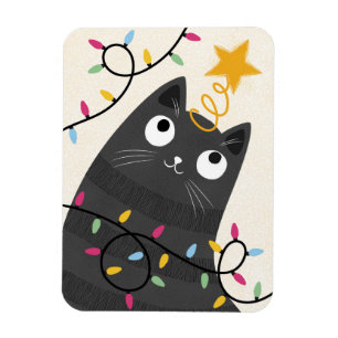 Imán Gato lindo con luces y adorno de copa de Navidad