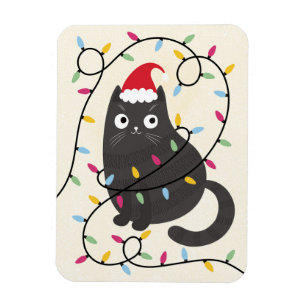 Imán Gato lindo con sombrero de Santa y luces de Navida