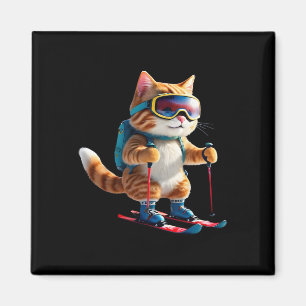 Imán Gato lindo de esquí divertido regalo de deportes d