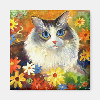 Imán Gato lindo de Ragdoll con flores