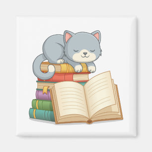 Imán Gato lindo encima de una pila de libros