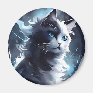 Imán Gato mágico en blanco y negro Gato de acuarela