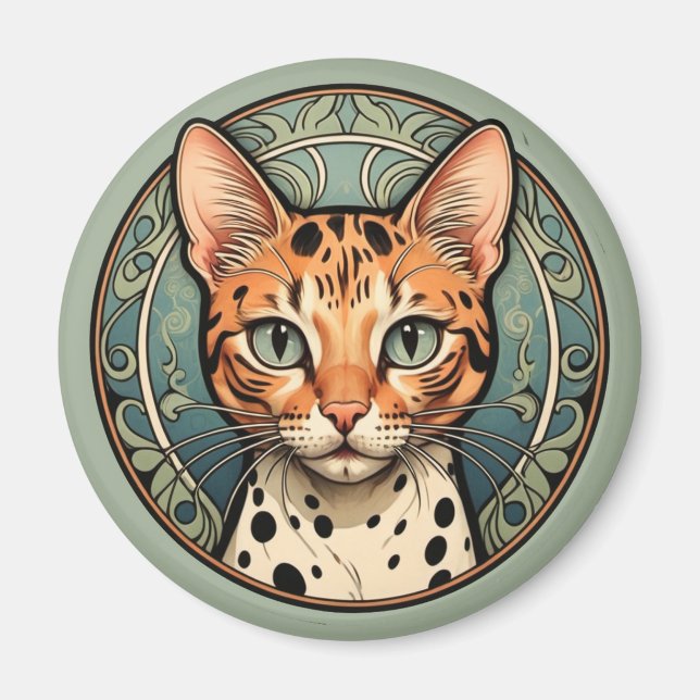 Imán Gato manchado Art Nouveau (Frente)