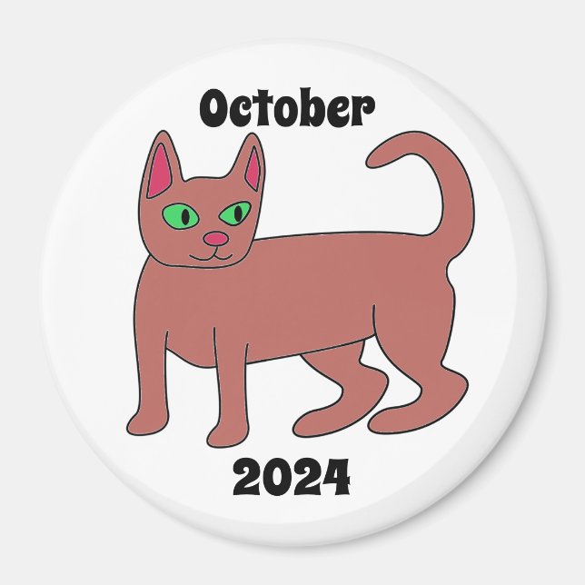 Imán gato, marrón, ojos verdes, cola, octubre de 2024 (Frente)