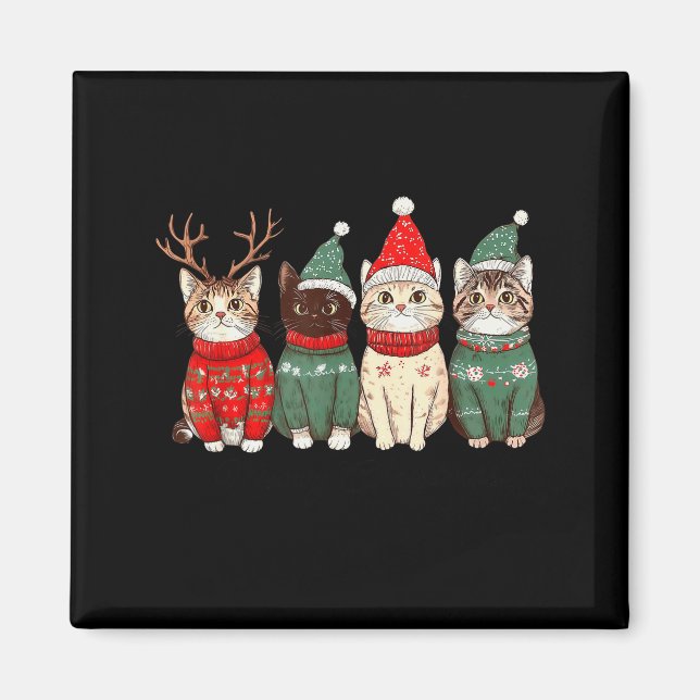 Imán Gato Meowy Catmas Navidad Luces Navidad Pijama Gat (Frente)