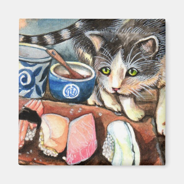 Imán Gato mirando al sushi (Frente)