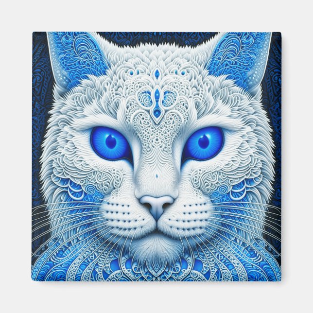 Imán Gato Místico Blanco Arte Etéreo de IA (Frente)