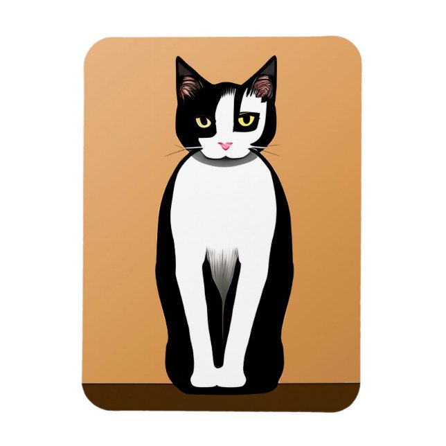 Imán Gato moderno negro y blanco de mediados del siglo (Vertical)