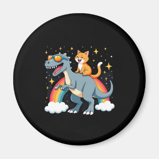 Imán Gato montando dinosaurio T-Rex gatito Arcoiris Din
