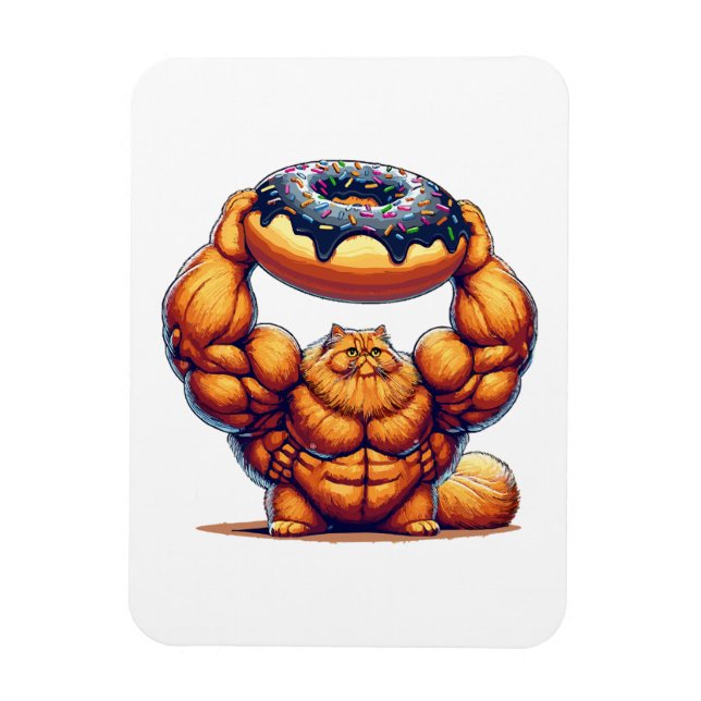 Imán Gato Musculoso Levantando Donut (Vertical)