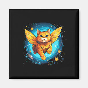 Imán Gato naranja Ginger con alas mariposa en el espaci