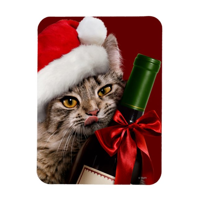 Imán Gato navidad con botella de vino (Vertical)