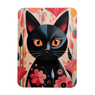 Imán Gato Negro Adorable Con Flores Rosa