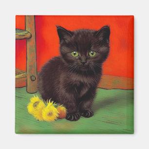 Imán Gato negro al estilo de Van Gogh