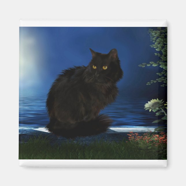 Imán Gato negro animal doméstico (Frente)