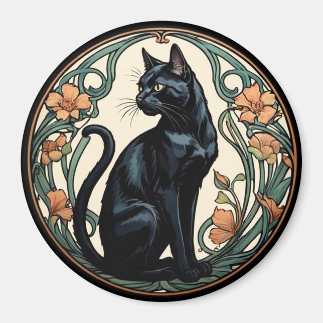 Imán Gato negro Art Nouveau (Frente)