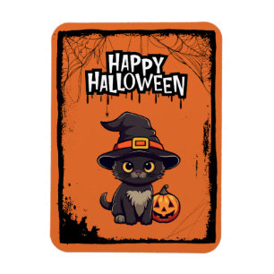 Imán Gato negro con calabaza Jack O Lantern Halloween