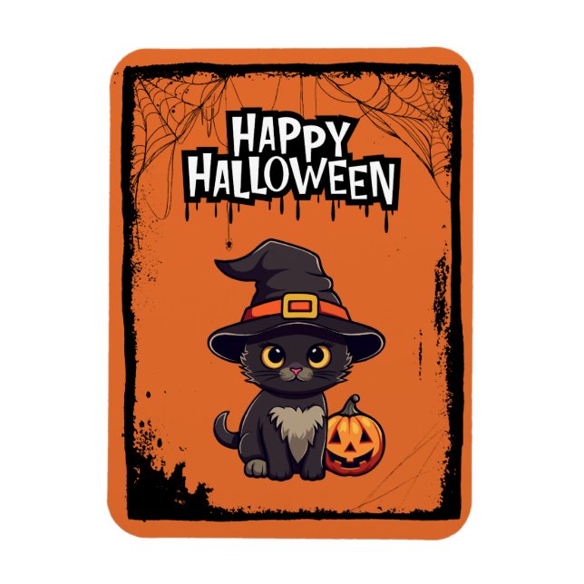Imán Gato negro con calabaza Jack O Lantern Halloween (Vertical)