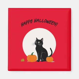 Imán Gato negro con calabazas | Feliz Halloween