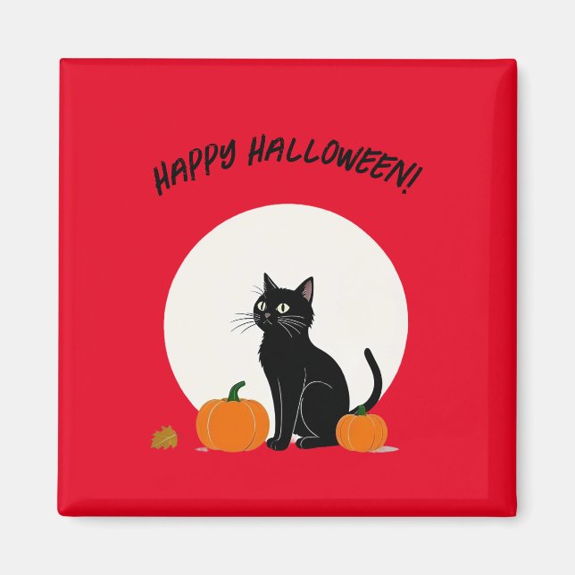 Imán Gato negro con calabazas | Feliz Halloween (Frente)