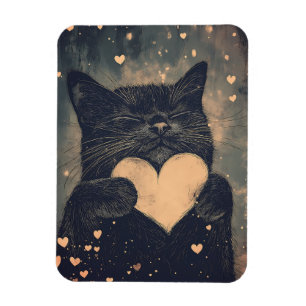 Imán Gato negro con corazón dorado - Amor acogedor del