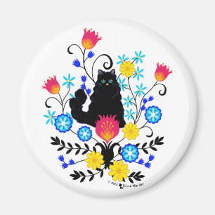 Imán Gato negro con flores