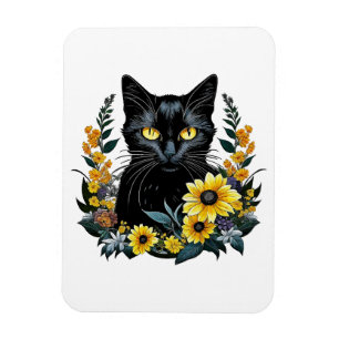 Imán gato negro con flores