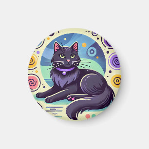 Imán Gato negro con fondo de colores brillantes