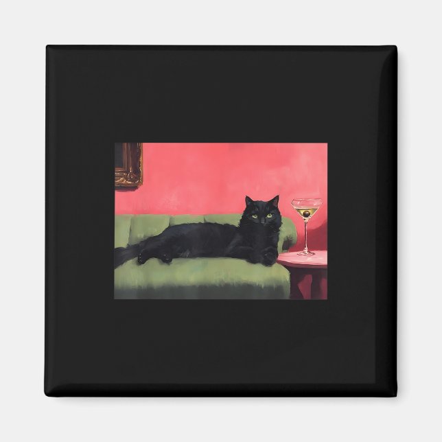 Imán Gato Negro Con Impresión De Arte De Martini  (Frente)