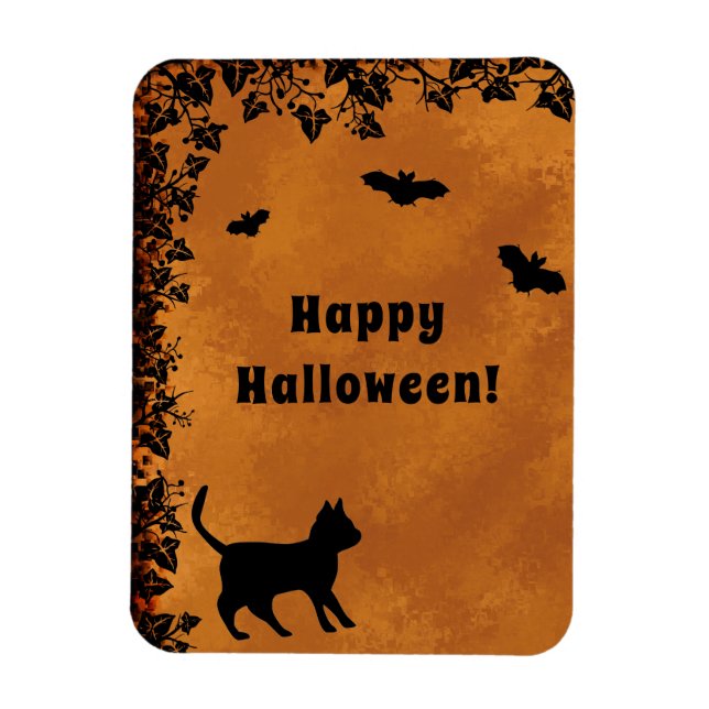 Imán Gato negro con murciélago, Feliz Halloween (Vertical)