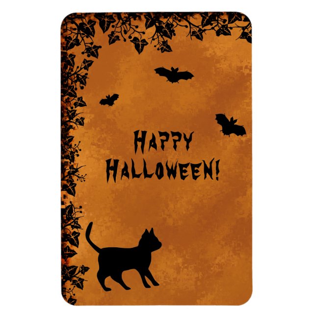 Imán Gato negro con murciélago, Feliz Halloween (Vertical)